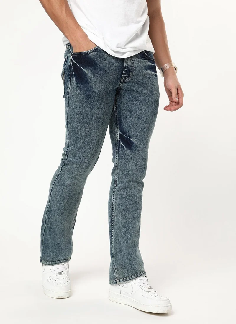 أوربانو فاشن Urbano Fashion Men's Light Blue Bootcut Fit Mid Rise Acid Wash Jeans Stretchable